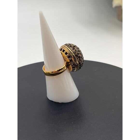 Sterling‎ Silver Vermeil 925 Pave Dark Gray Black Large Statement Ring Sz 7.5 - Picture 5 of 9